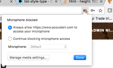 How to unblock microphone access for Acousterr